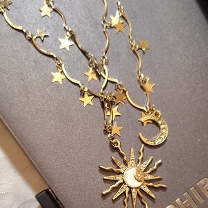 Gold Star and Moon Necklace